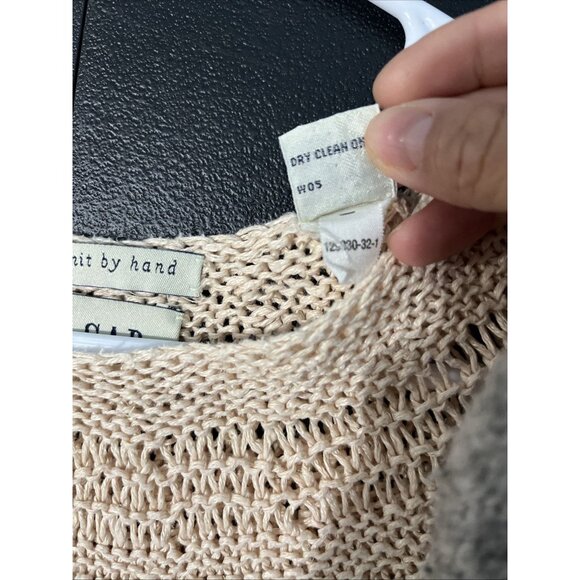 Gap Knit by Hand Sweater Top Womens M Tan Linen Tunic Long Sleeve Boho Beach Y2K - Picture 9 of 9